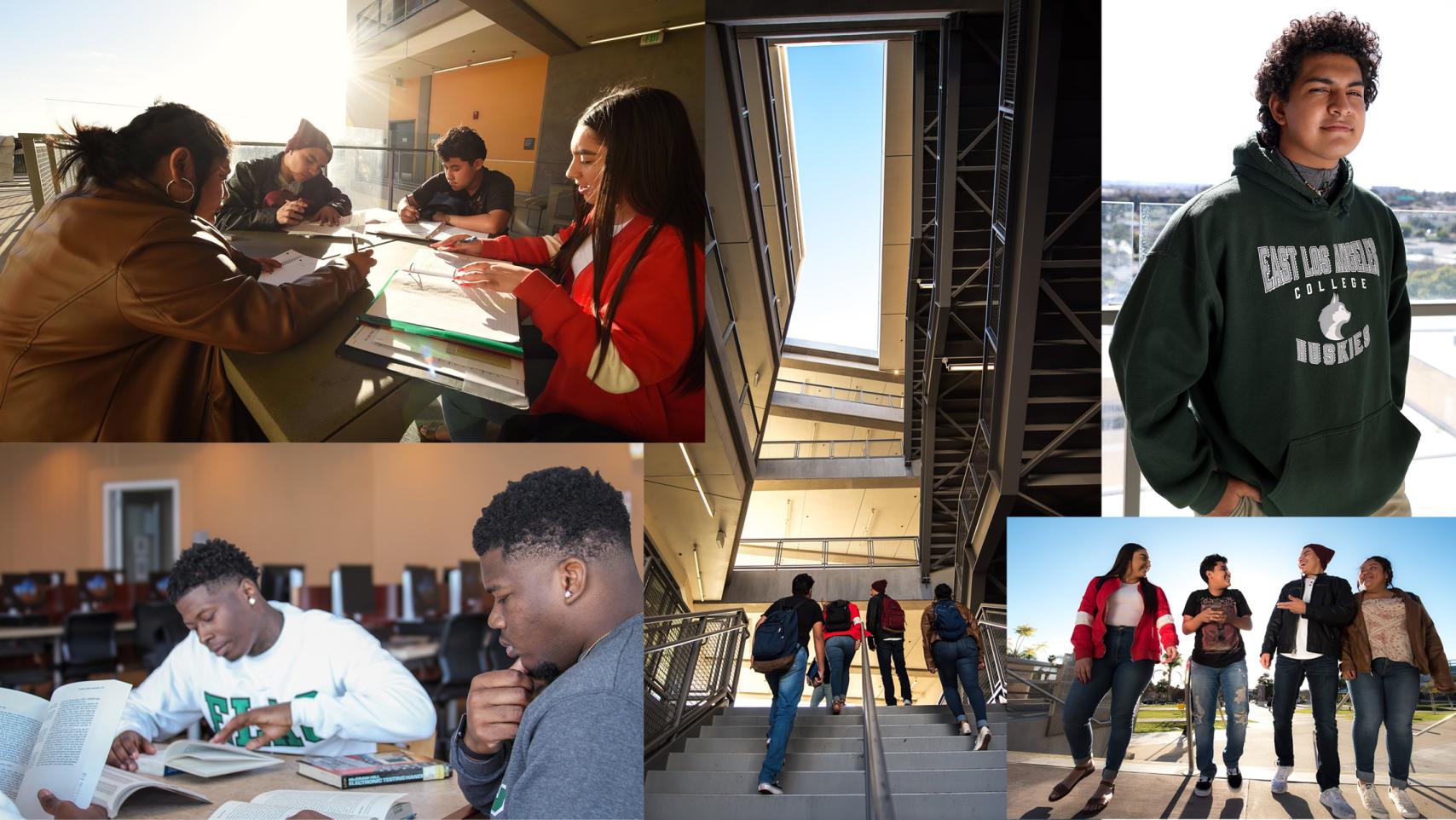 Collage of East Los Angeles college students interacting.